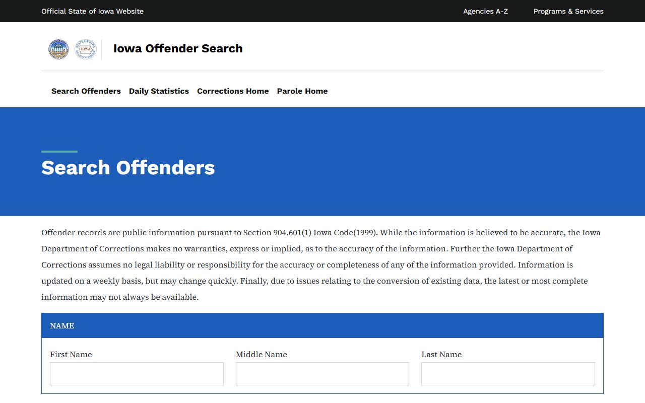 Cherokee County inmate population Iowa DOC offender locator fields